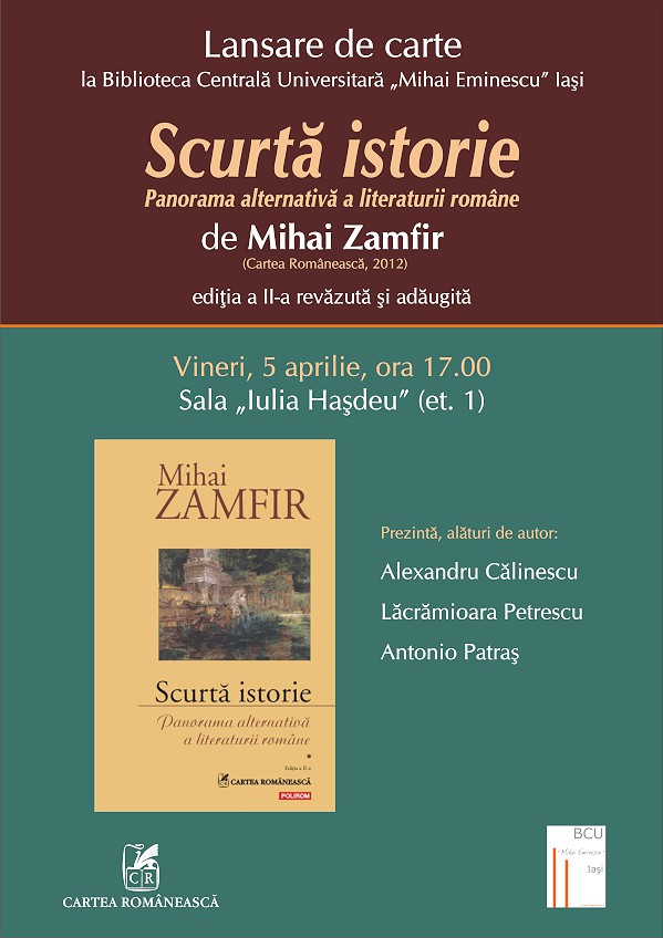 Lansare de carte la BCU Iași: „Scurtă istorie” de Mihai Zamfir