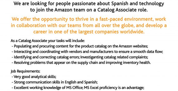 Amazon angajează Catalog Associates pe limba Spaniolă