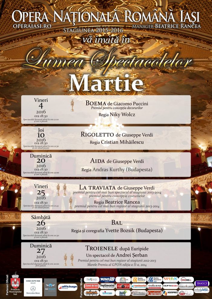 Spectacolele lunii martie la Opera Națională Iași
