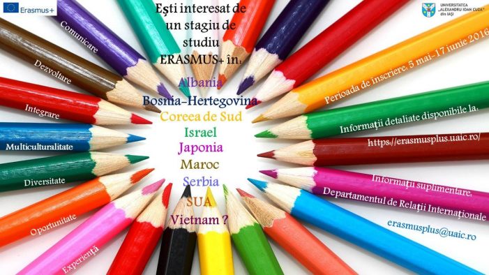 Selecție pentru stagii de studiu Erasmus în afara UE