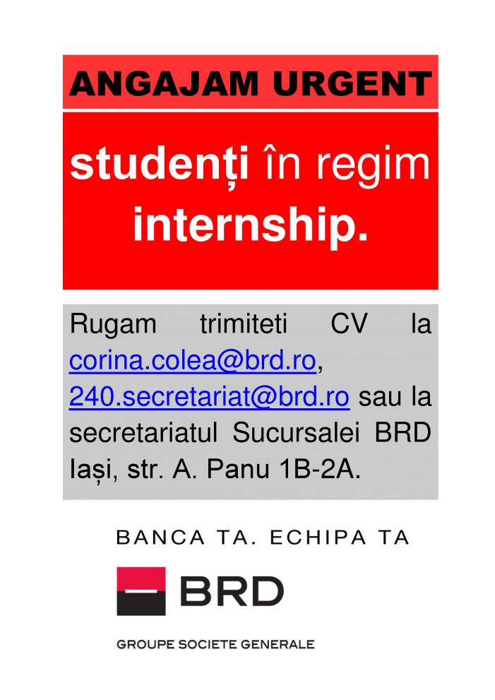 BRD Iași angajează studenți în regim internship