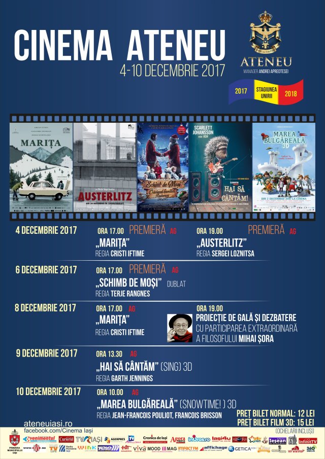 Programul Cinema Ateneu în săptămâna 4 – 10 decembrie 2017