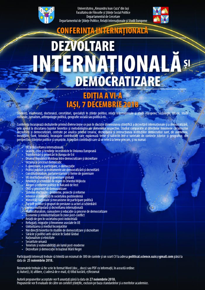 Call for Contributions: Conferința internațională „Dezvoltare internațională și democratizare”, Ediția a VI-a