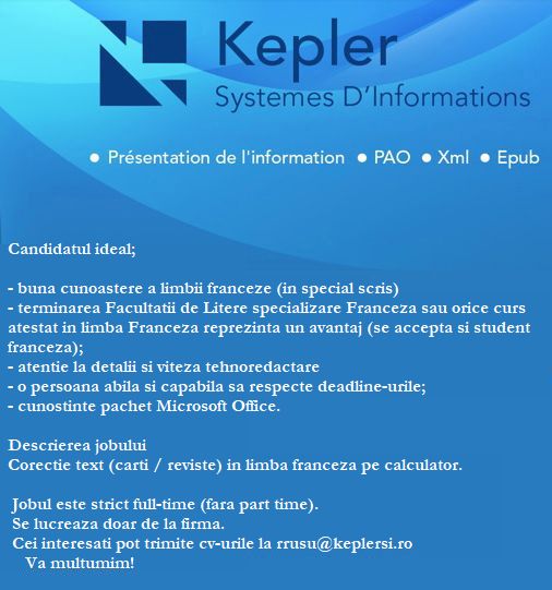 Kepler Iasi Operator Limba Franceza