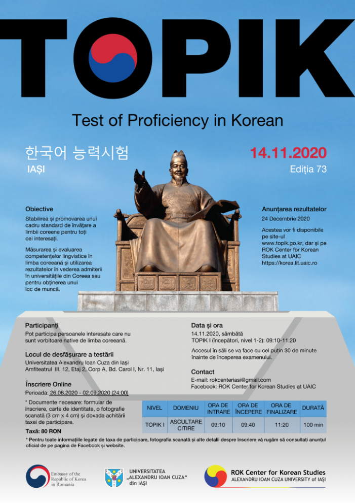 Centrul de Studii Coreene (ROK) al Facultății de Litere găzduiește examenul TOPIK