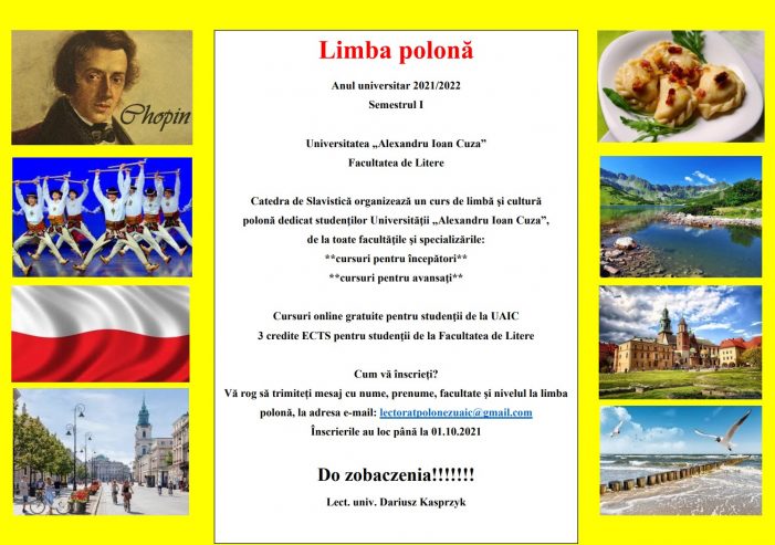 Facultatea de Litere și Catedra de Slavistică organizează un curs de limbă şi cultură polonă