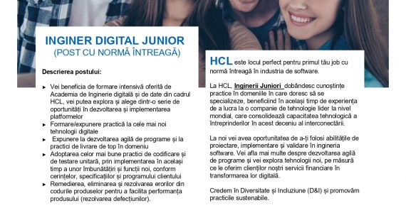 HCL recrutează inginer digital junior