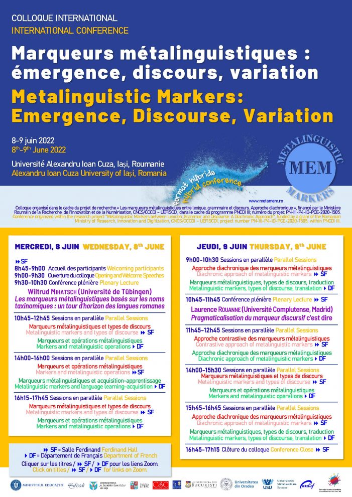 Colocviul internațional „Marqueurs métalinguistiques: émergence, discours, variation”