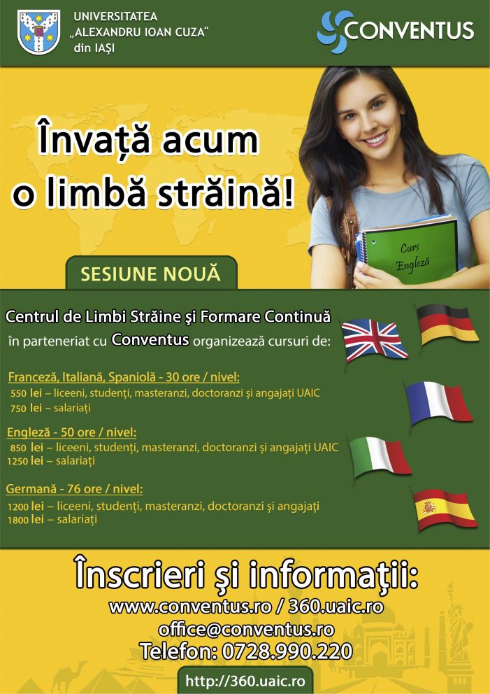 Înscrieri la noua sesiune a cursurilor de limbi străine, organizate de Centrul de Limbi Străine și Formare Continuă al Universității ”Alexandru Ioan Cuza” din Iași