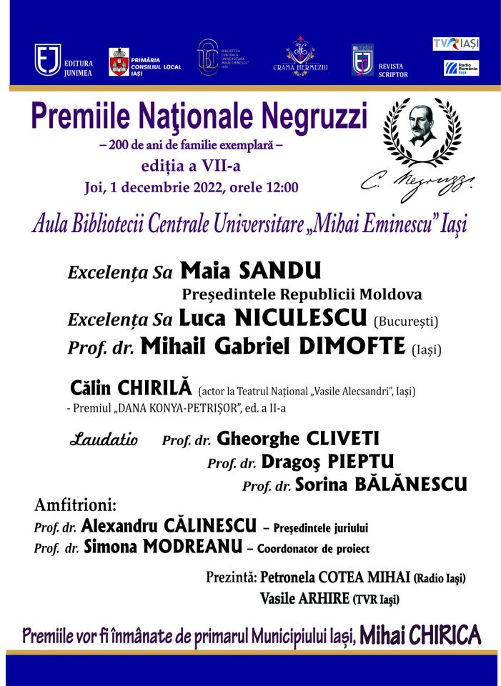 Premiile Naționale NEGRUZZI – 200, Ediția a VII-a, 2022
