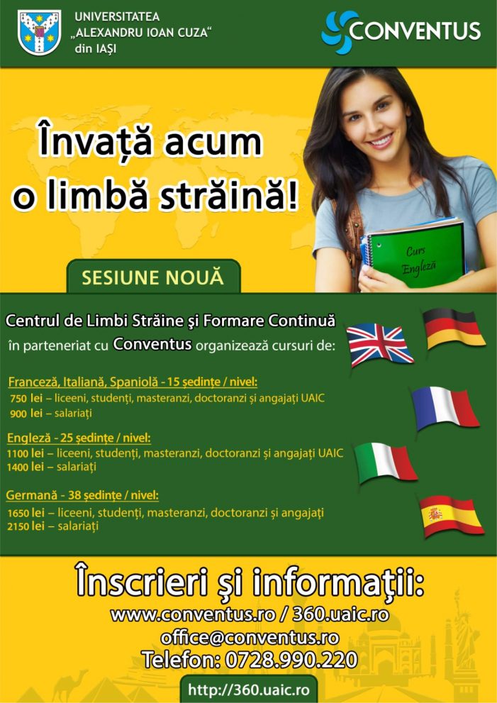 Înscrieri la cursurile de limbi străine cu începere din luna mai 2026