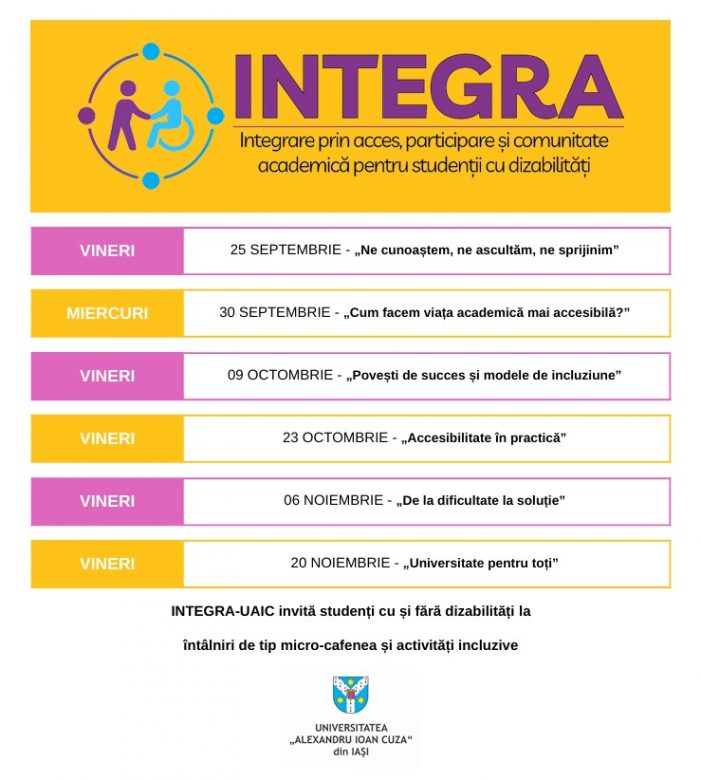 Vrei să cunoști alți studenți și să faci parte dintr-o comunitate mai incluzivă? Înscrie-te la întâlnirile INTEGRA-UAIC