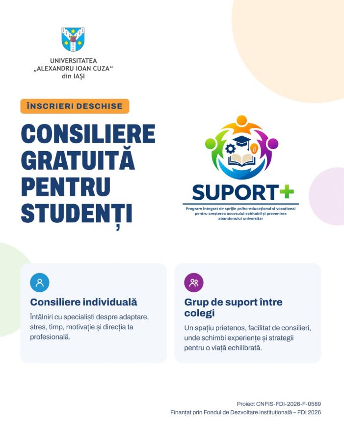 UAIC oferă studenților consiliere personală, academică și vocațională gratuită. Înscrieri până pe 16 octombrie